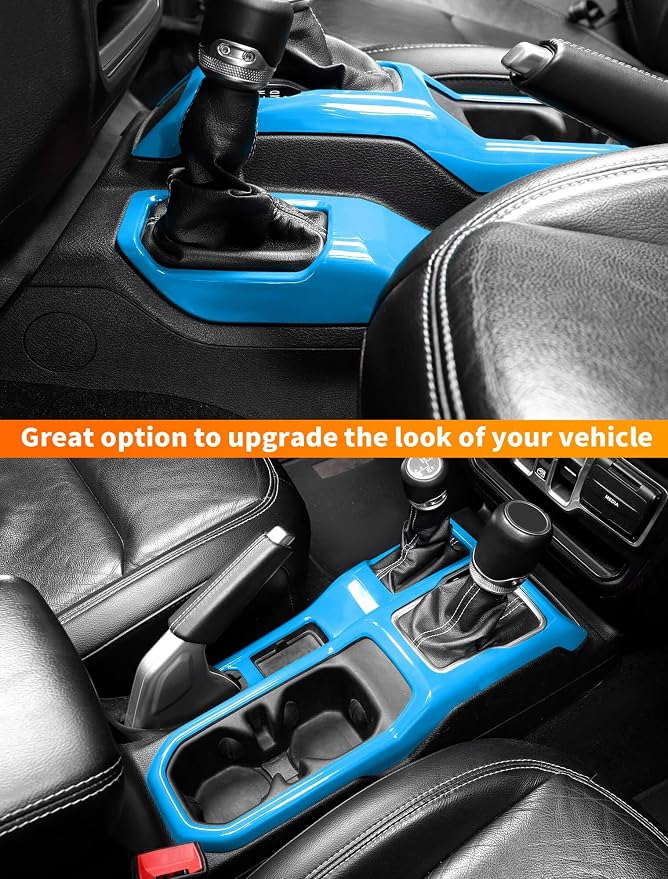 Savadicar Sky Blue Interior Accessories - Gear Shift Panel Trim Set for 2018-Present Jeep Wrangler JL JLU 4XE & Gladiator JT - Solid Color Interior Decor Upgrade Option, 2-Piece