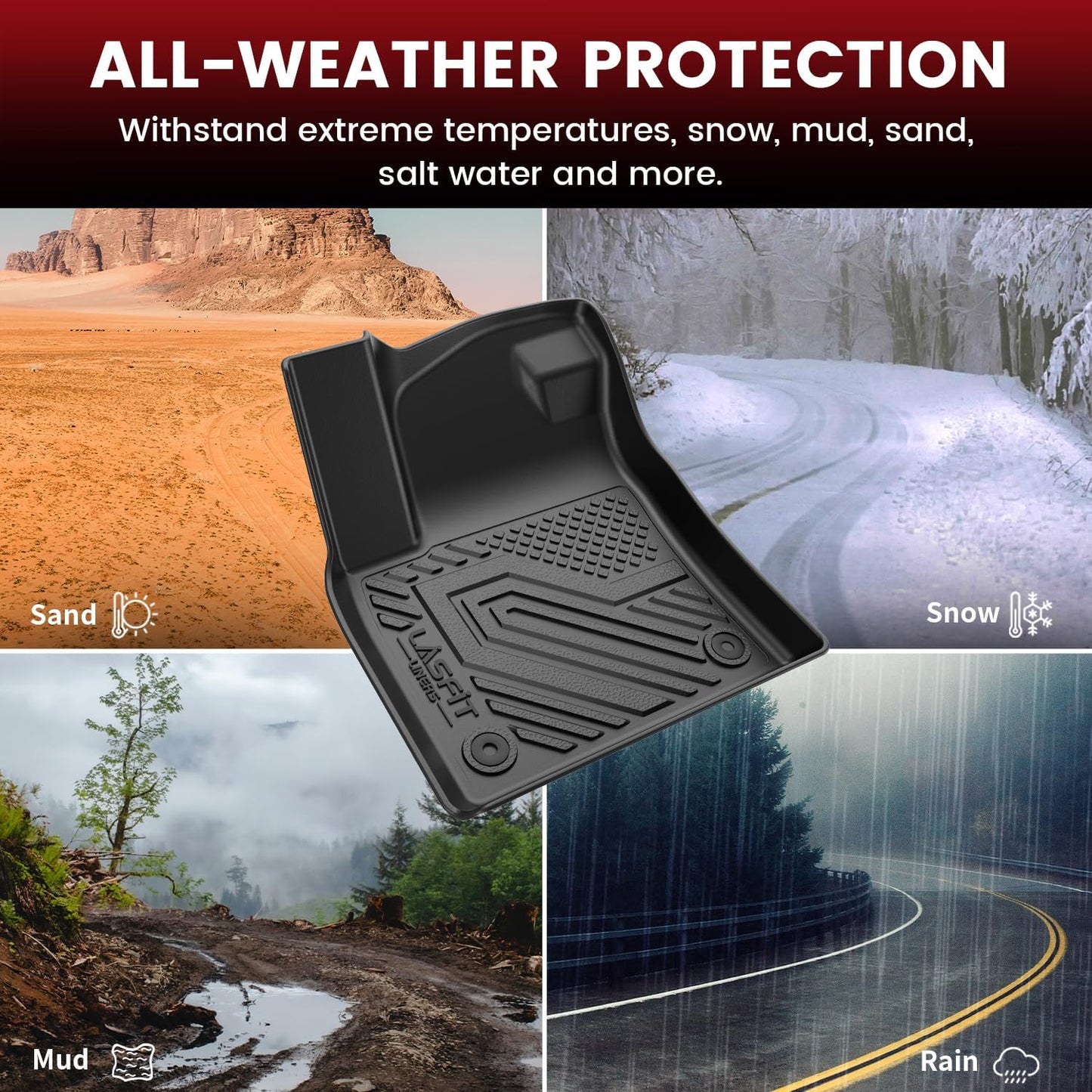 LASFIT Floor Mats & Backrest Mats & Cargo Mats for Volkswagen VW Atlas 2020-2025 (Only for 7 Passenger Bench Seating), All Weather TPE Custom Fit Floor Liners for VW Atlas Full Set Car Mats, Black