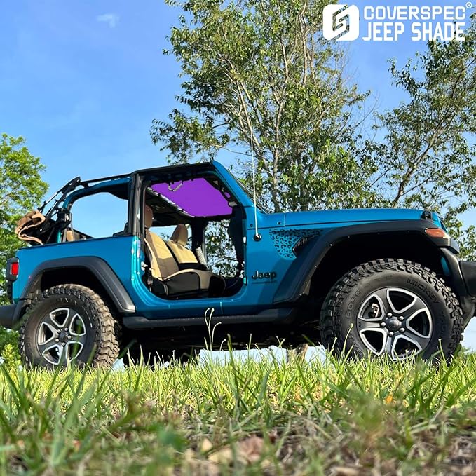 JT JL Top Sun Shade Roof Compatible with Jeep Wrangler and Gladiator 2 or 4 Door 2018 to 2023 Sunshade Sunroof Blocks UV Wind Noise Purple Mesh for Front