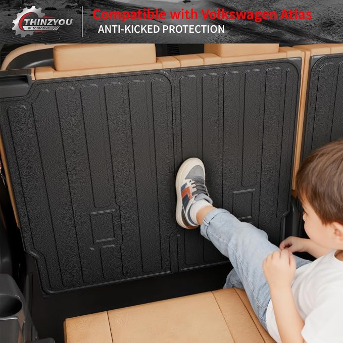 Cargo Liner Compatible with 2018-2025 2026 Volkswagen Atlas (NOT for Cross Sport) Cargo Mat Trunk Liner Kick Mats 2024 VW Atlas Accessories (2nd&3rd Row Backrest Mats+Trunk Mats)