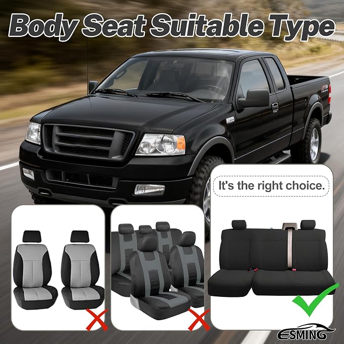ESMING Heavy-Duty Knitted Fabric Rear Bench Seat Covers for Ford F150 XLT Super Cab 2004 2005 2006 2007 2008, Heavy-Duty Knit Fabric, Easy Install & Cleaning - Black