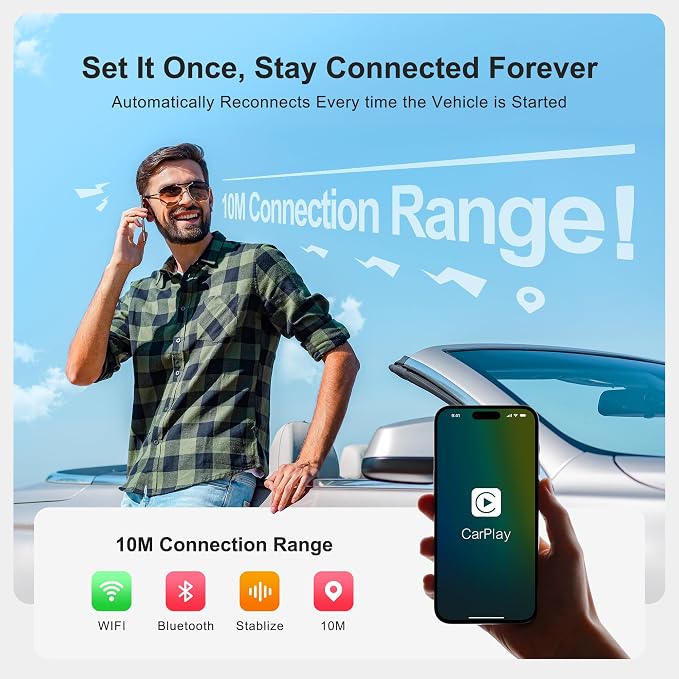 AI Box CarPlay, 3-in-1 Wireless CarPlay Adapter & Android Auto for OEM Wired Cars, Built-in Netflix/YouTube for Streaming, 5.8GHz WiFi, Convert Wired to Wireless, Plug & Play (4GB RAM+32GB ROM)