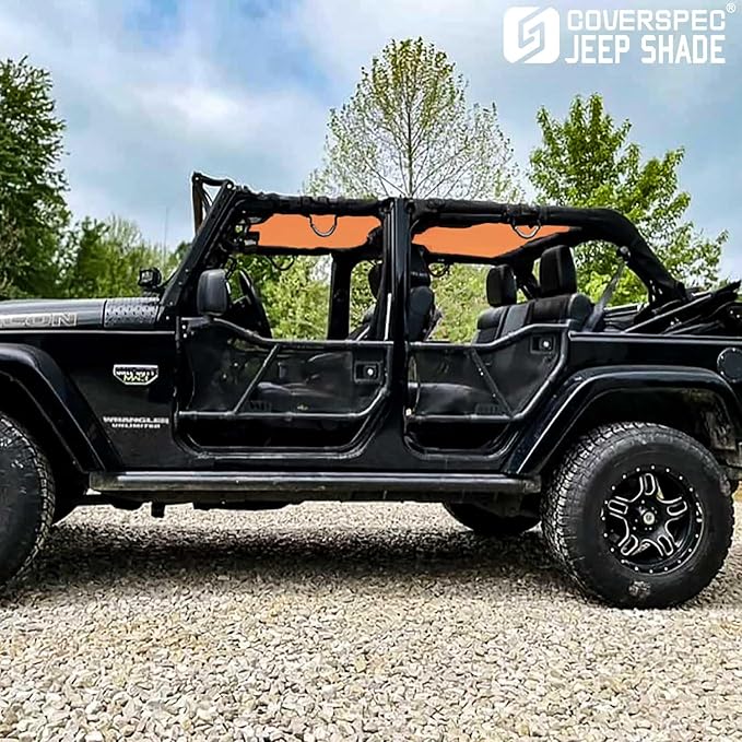 JK Sun Shade Top Compatible with Jeep Wrangler 4 Door 2007 to 2018 Sunshade Sunroof Bikini Cover Blocks UV Wind Noise Orange Mesh for Full Length