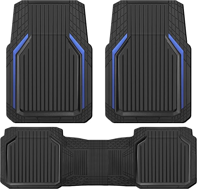 CAR PASS Heavy Duty Rubber Floor Mats for Car, Waterproof Liner Deep Dish Car Mats Full Sets, Universal Trim to Fit for SUV Truck Sedans Vans, All Weather Automotive Floor Mats 3pcs, Black Blue