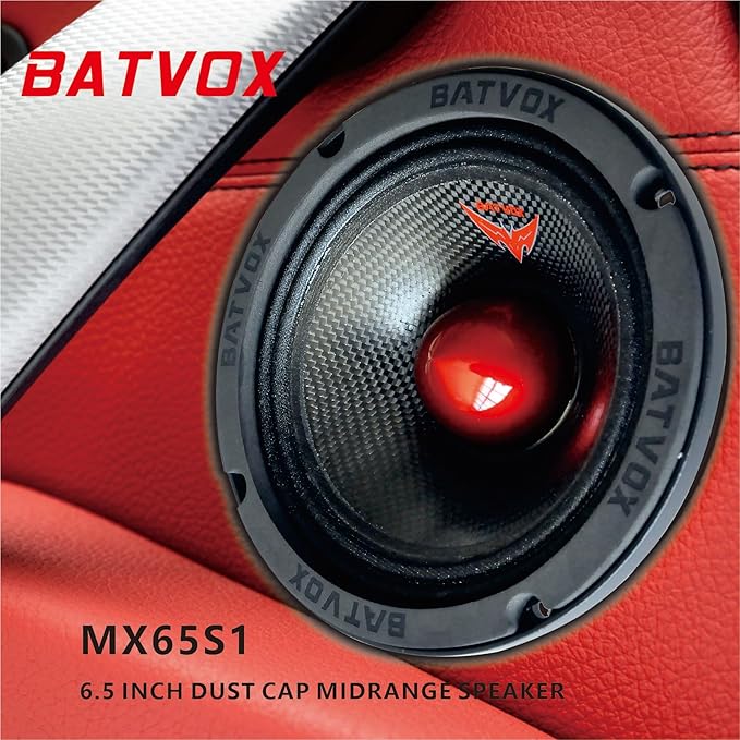MX65S1 Loudspeaker 6.5 Inch Midrange 600 Watts 4 Ohms Red Bullet, Premium Quality Audio Door Speakers for Car or Truck Stereo Sound System, Black (1 Speaker)