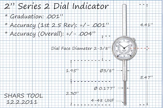 Shars 2" x 0.001" High Precision Dial Indicator 303-3115 P