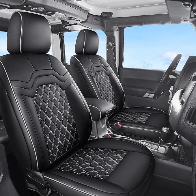 Huidasource Fit for Truck Seat Covers Chevy Silverado/GMC Sierra, Chevrolet Seat Covers, 1500 2007-2013&2019-2026, 2500HD 3500HD 2020-2026 Crew Double Extended Cab Nappa Leather Cover (Full Set/White)
