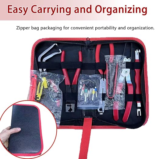 LUOWPZI 11PCS Automotive Electrical Connector Removal Tool Kit, Electrical Disconnect Pliers, Relay Puller, Hose Remover, Terminal Pin Extractor & Panel Clip Tool Set for Car Repair with Storage Bag