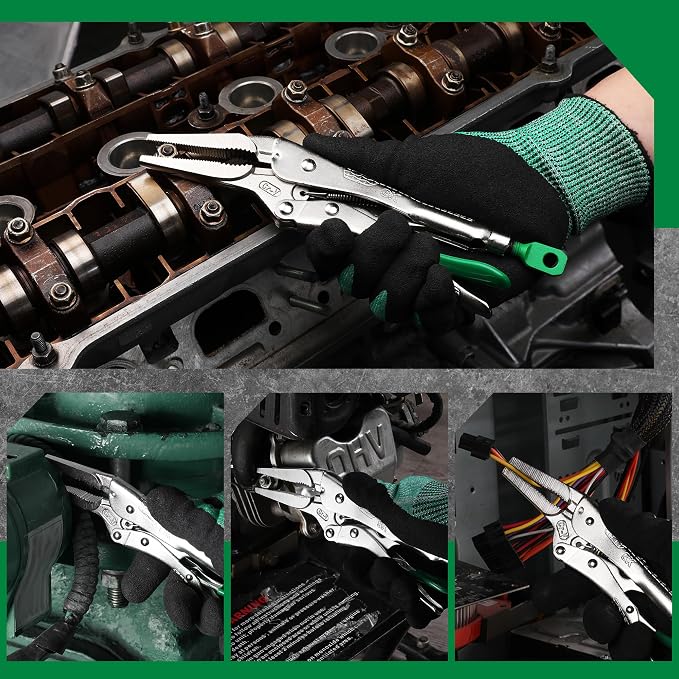 SK 9.5" Long Nose Locking Pliers, Premium CR-V Construction, Ergonomic Anti-slip Handle, Ideal for Welding or Assembly