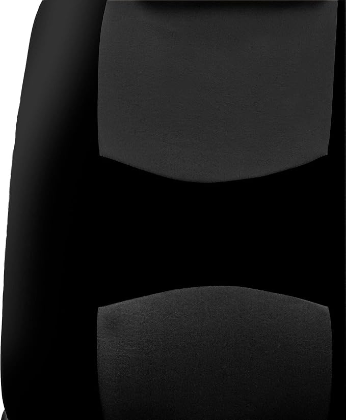 FH Group Car Seat Covers Flat Cloth Front Seats Only Black Automotive Seat Cover, Airbag Compatible Universal Fit Interior Accessories Cars Trucks SUV Combo Steering Wheel Cover & Seat Belt Pads