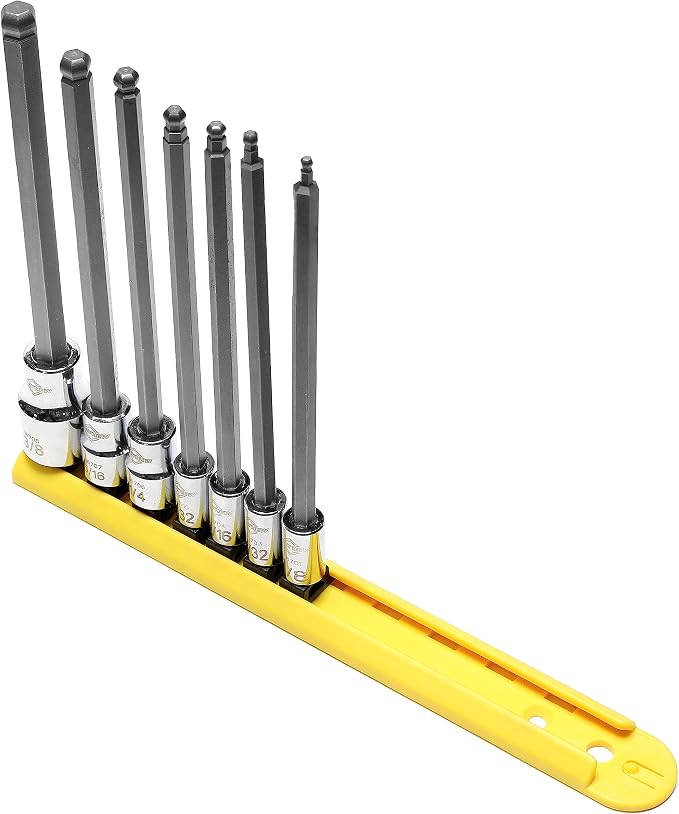 Mayhew Tools 16045 SAE Ball Hex Insert Socket Bit Set, Chrome, 7-Piece Long-Length