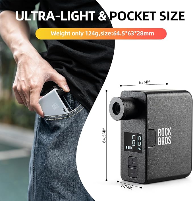 ROCKBROS LED Screen Electric Mini Bike Pump PRO, Max 120 PSI with Gauge, Auto Stop Bicycle Pump Tire Inflator Air Pump for E-Bike, MTB, and Road Bike
