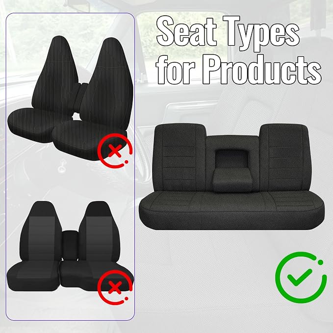 Truck Seat Covers for Ford F150 1987-1991 Front Bench Seat with Armrest and Molded Sandwich Composite Sponge Fabric - Black