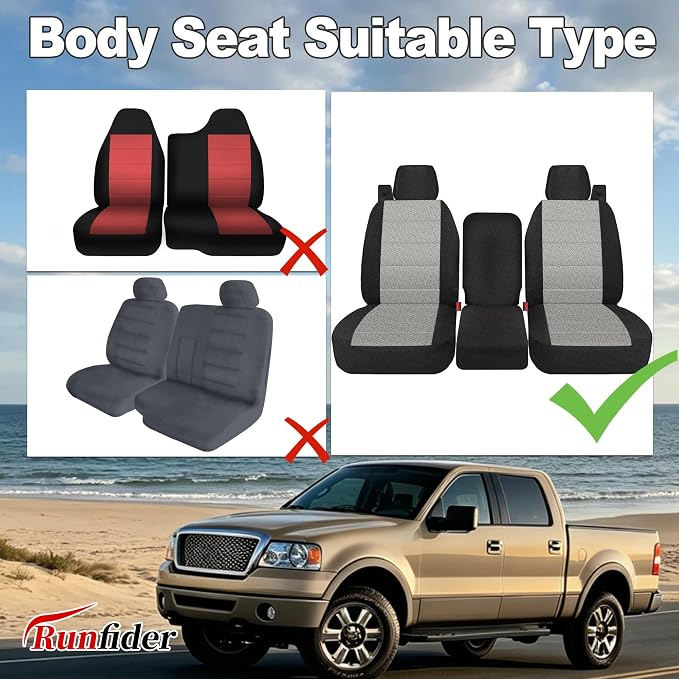 Custom 40/20/40 Split Bench Seat Covers for Ford F150 XL/Standard Cab 2004 2005 2006 2007 2008 Sandwiched Cloth Protector Interior Accessories,Waterproof & Machine Washable - Gray