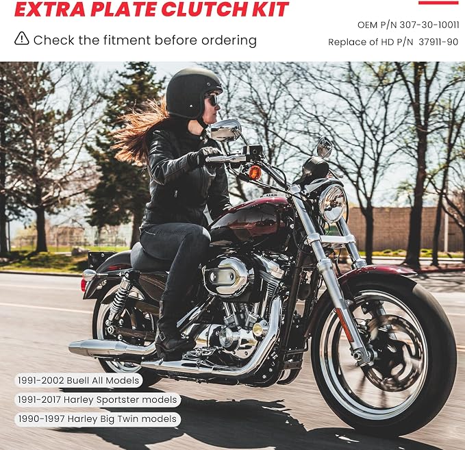 Extra Plate Sportster Friction Steel Clutch Disc Kit compatible with Harely Davidson Sportster 1991-2017 Big Twin Tourign Dyna Softail 1990-1997 Buell All Models 91-2002 17PCS Big Twin Clutch