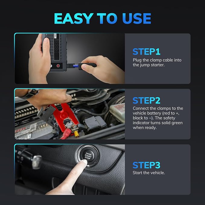 K25 Jump Starter 3750A Car Battery Booster Pack for Up to 9.0L Gas or 7.0L Diesel Engines, 12V Portable Jump Box with Extremely Safe Jumper Cable, USB/DC Charge and 3 Mode Flashlight
