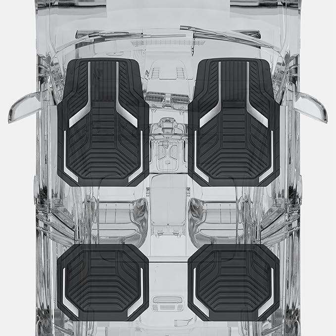 PIC AUTO Heavy Duty Rubber Floor Mats, Silver Aluminum Film Car Mats Set, Front and Rear Car Mats with Anti-Slip Backing, All Weather Protection, Trim-to-Fit for Automotive SUV, Sedan, Van