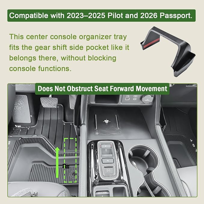 HGWEI Center Console Shifter Organizer Compatible with Honda Pilot 2023 2024 2025 and 2026 Passport Interior Accessories Armrest Storage Box Gear Shift Tray Compartment Divider