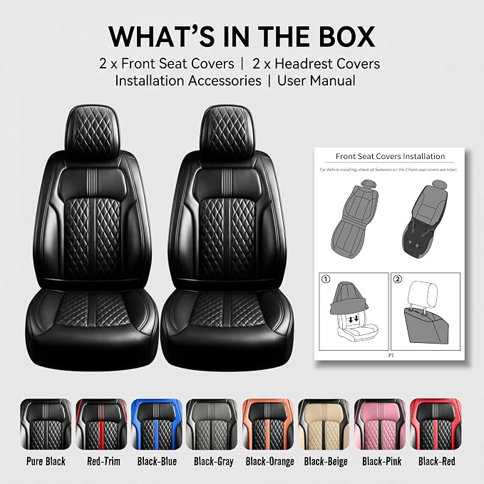 Fit Envision Car Seat Covers (Front Pair) for Select Buick Envision 2016-2026 - Premium Full Coverage Leather, Airbag Compatible, Waterproof & All Weather Seat Cushion Protector, Black