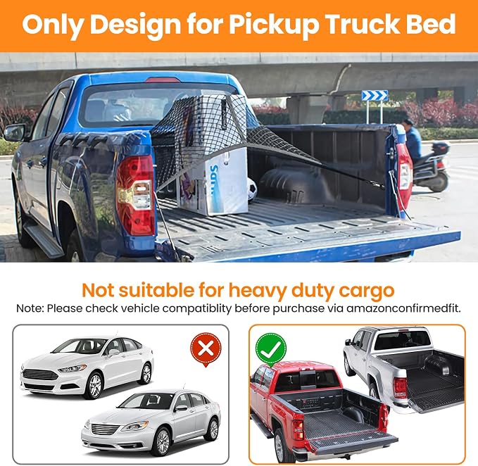 Kaishengyuan Phone Mount for 2018 2019 2020 2021 2022 2023 Jeep Wrangler JL JLU & Gladiator JT & Truck Bed Net Elastic Cargo Net Stretchable Mesh Organizer for Pickup, Suitable for Daily Light Loads