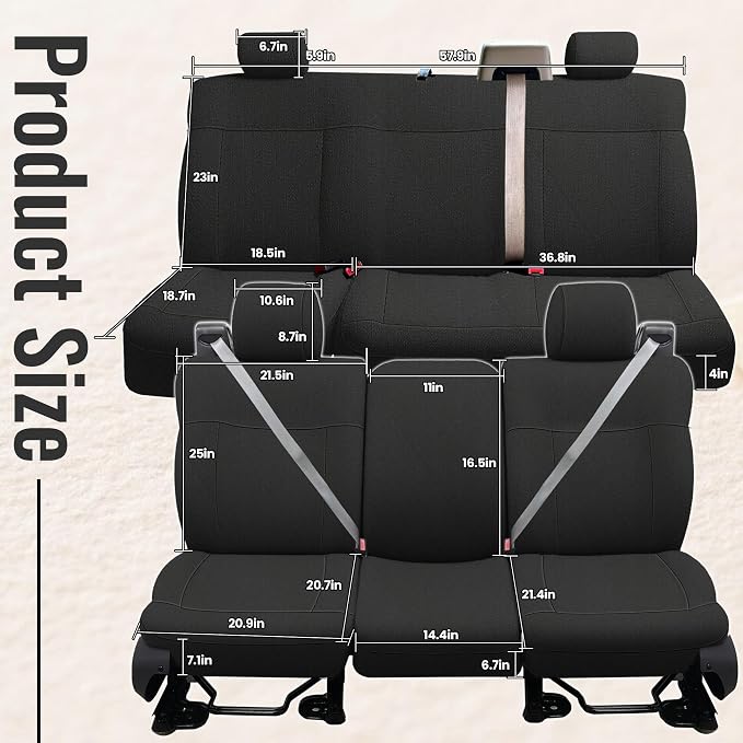 Heavy-Duty Knit Seat Covers for Ford F150 XLT Super Cab 2004 2005 2006 2007 2008 Front & Rear Bench Durable Fabric Protection-Black