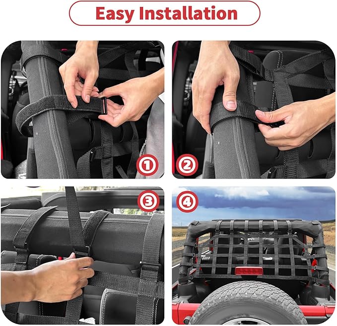 Linskip Heavy Duty Cargo Net Compatible with 2007-2017 Jeep Wrangler JK JKU 4Door, Trunk Divider Net for Jeep JK Exterior Accessories(Black)