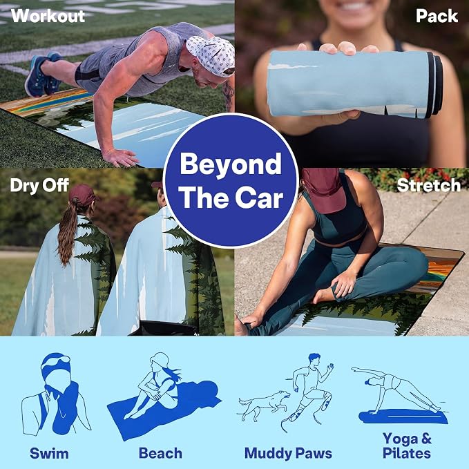 2 Pack Car Seat Towel Covers, Sweat Protector for Front Seats, Premium Thickened Microfiber with Elastic Strap, Breathable Quick Dry, Machine Washable Cover for Gym Running Universal Fit Hot Spring
