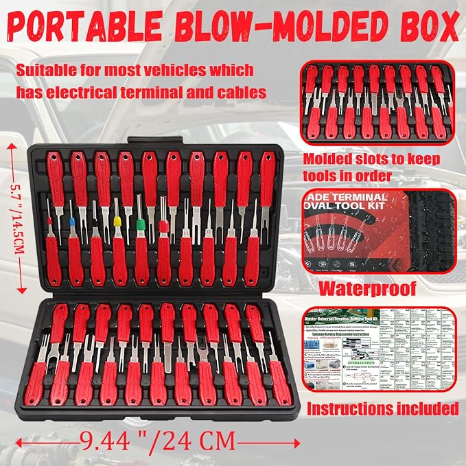 Depinning Tools Kit - 41Pcs Pin Removal Tools with Blow-Molded Case | 41Pcs Terminal Removal Tools Terminal Pin Removal Kit for Automotive Motorcycle Electrical Wire Harness & Connectors