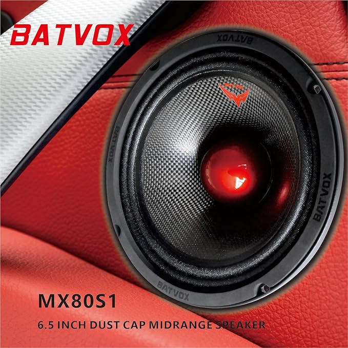MX80S1 Loudspeaker 8 Inch Midrange 600 Watts 4 Ohms Red Bullet, Premium Quality Audio Door Speakers for Car or Truck Stereo Sound System, Black (1 Speaker)