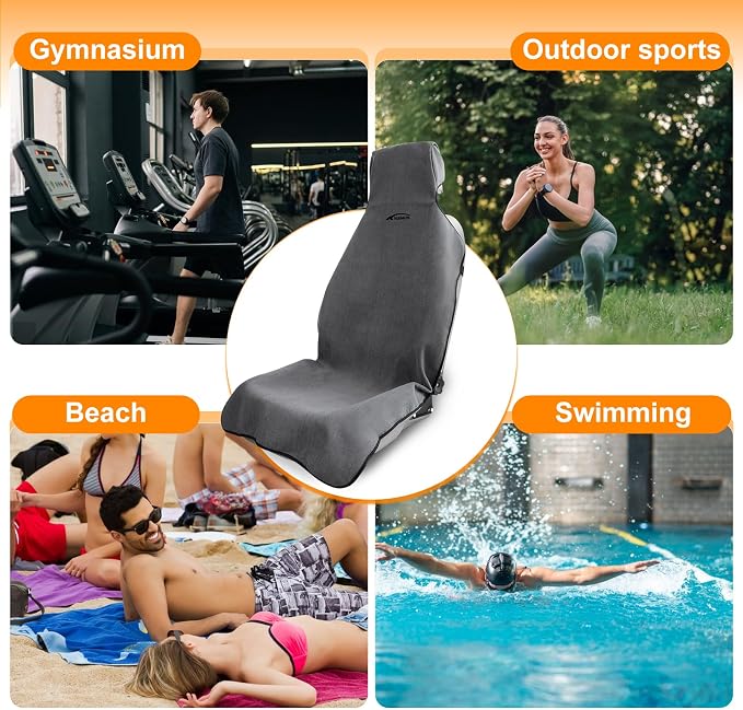 2 Pack Towel Car Seat Covers, Waterproof Washable Front Seat Protectors with Soft Terry Cloth, Non-Slip Backing, Universal Fit for Cars SUVs Trucks,Gym,Beach,Pets, Kids,Road Trips (Gray)