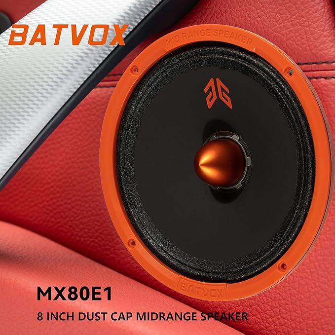 MX80E1 Loudspeaker 8 Inch Midrange 560 Watts 6 Ohms Orange Bullet, Premium Quality Audio Door Speakers for Car or Truck Stereo Sound System, Orange (2 Speakers)