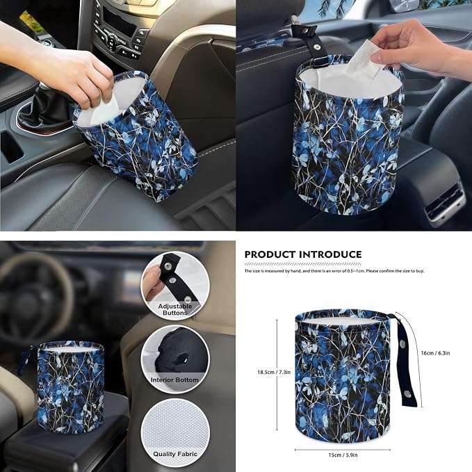 15 Pcs Blue Camouflage Car Seat Covers Full Set for Women Butterfly Car Accessories Interior Car Steering Wheel Cover Seatbelt Covers Trash Bin Rear View Mirror Cover Cup Holders Keychain