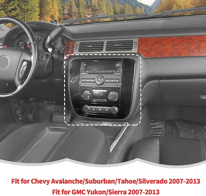 RT-TCZ Center Console Navigation GPS Panel Cover Trim Decoration Interior Accessories for Chevy Avalanche/Suburban/Tahoe 2007-2013,for GMC Yukon/Sierra 2007-2013 (Black Carbon Fiber)