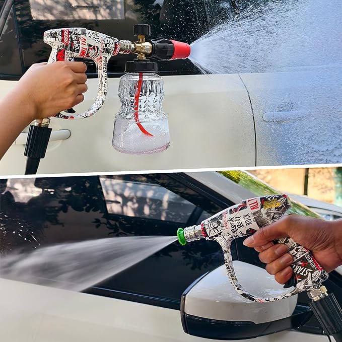 BEAR FORCE Pressure Washer Color Painted Short Spray Gun M22-ID14mm Max 3000 PSI & Foam Cannon Foam Gun Set, for Kar-Cher Pressure Washer, Light Duty Foam Lance Thick Foam Blaster, Car Care Detailing