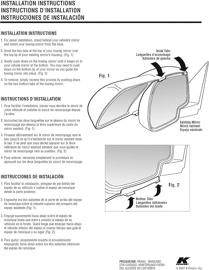 K SOURCE Snap & Zap 80930 Custom Fit Towing Mirror for 2019-2024 Silverado 1500, Sierra 1500, Patented