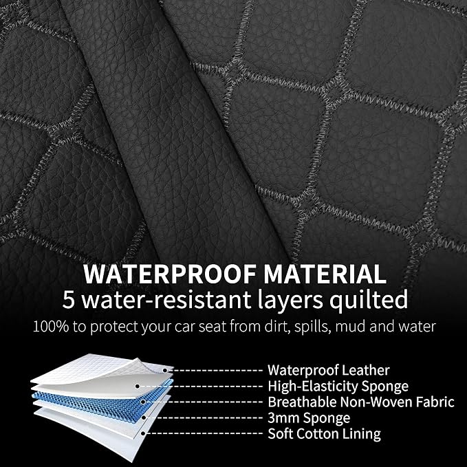 Tecoom Tacoma Car Seat Cover Leather Front Seats Covers Waterproof Automotive Protector Cushion Interior Covers Custom Fit for 2016-2023 Toyota Tacoma Double/Crew Cab, Black