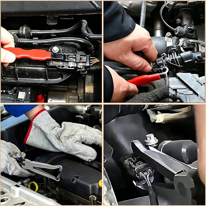 2Pcs Electrical Disconnect Pliers Set, Automotive Electrical Connector Removal Tool for Locking Push Tab Plugs, Straight and Angled Pliers for Tight Spaces, Electrical Connector Separator Tool