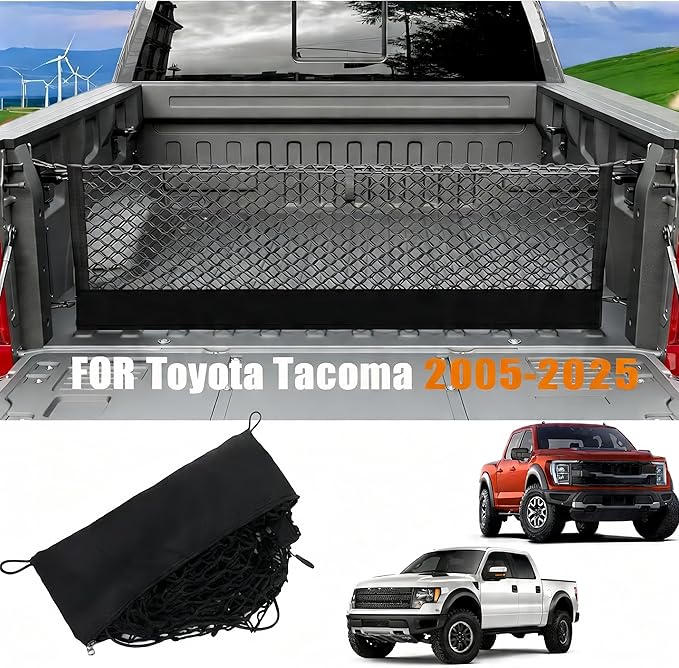 Envelope Style Truck Cargo Net Compatible with Toyota Tacoma & 2005-2024,Honda Ridgeline Highly Elastic Truck Bed Net for Tacoma Accessories, Upgraded Storage Bag & 5mm Bungee