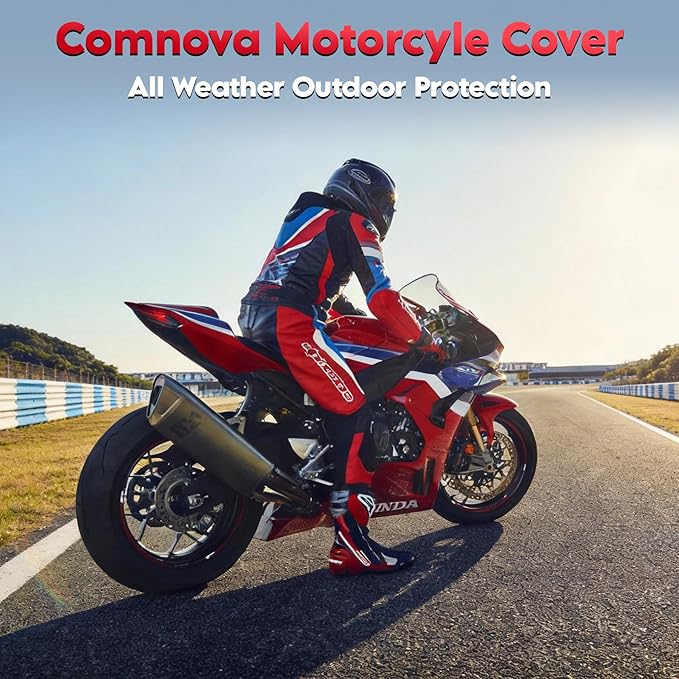 Comnova Motorcycle Cover 108 Inch - 600D Waterproof Outdoor Motorcycle Cover with Lock Hole, Powersports Vehicle Covers with All-Season Protection for Motorcycles