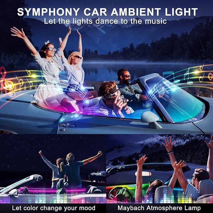 Acrylic Interior Car LED Strip Light with USB/Type C, RGB 6 in 1 with 175 Inch 593 LEDs Strip, Dynamic Chasing Music Sync Neon Ambient Lighting Kits