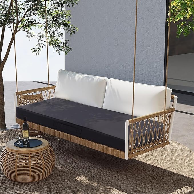 Outdoor Bench Cushion 4 inches Memory Foam Waterproof Patio Furniture Bench Cushion Porch Swing Cushion with Handle and Adjustable Strap, 36 x 18 Inch Dark Gray