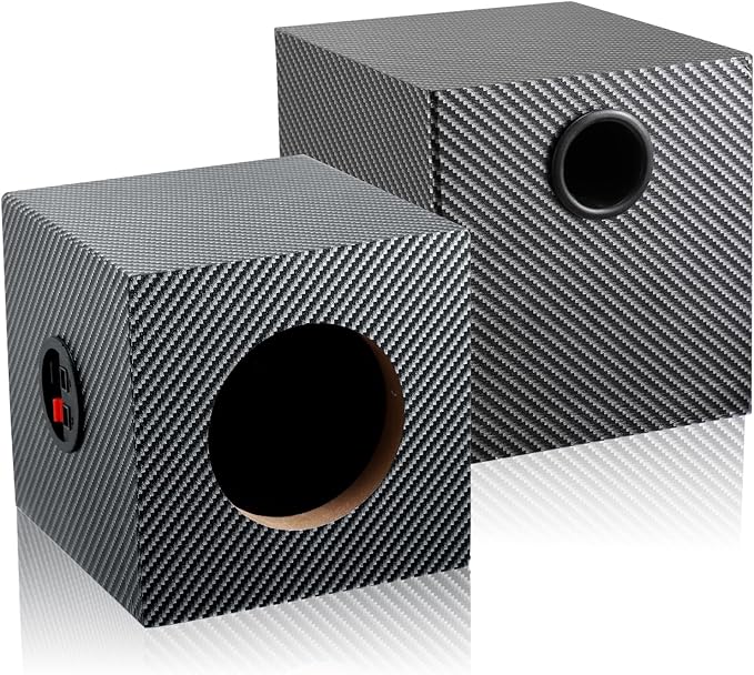 4 Inch PVC Finish Subwoofer Box, Single Car Speaker Enclosure, Car Ported Speaker Enclosure Car Audio Enclosure, Single Sub Box Enclosure with Sound-Absorbing Cotton & Speaker Spikes Pad Mat