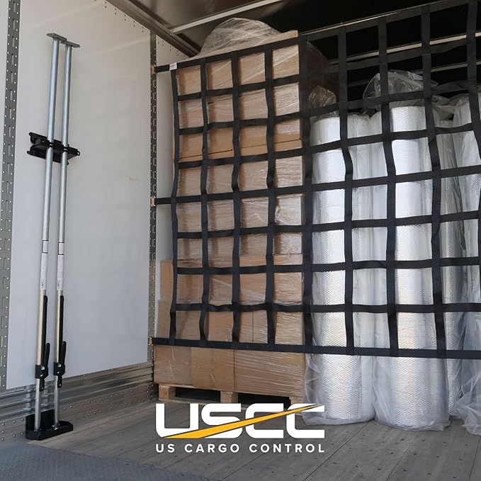 US Cargo Control E Track Cargo Nets for Trailers 82" x 42" (2 Pack), Adjustable Heavy Duty Cargo Net with Ratchets for E-Track and X-Track Systems, 8" x 8" Holes, Use in Enclosed Trailers, Box Trucks