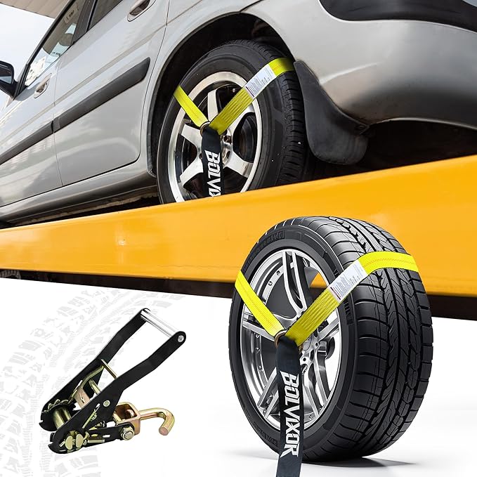 4 Pack Car Tie Down Straps for Trailers 2" x 96" - 9900LBS Break Strength - Tire Ratchet Straps with J Finger Hooks for Hauling UTV, SUV, Truck, Any Cars