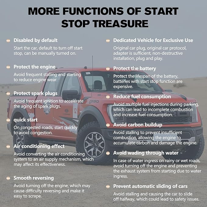 Autostop Eliminator Fit for 2021-2025 Ford F-150, Plug & Play Car Start Stop Eliminator, Auto Start-Stop Disabler Accessories, No Error Codes, Just Fits for Trucks with A-OFF Button, 6 Pin Connector