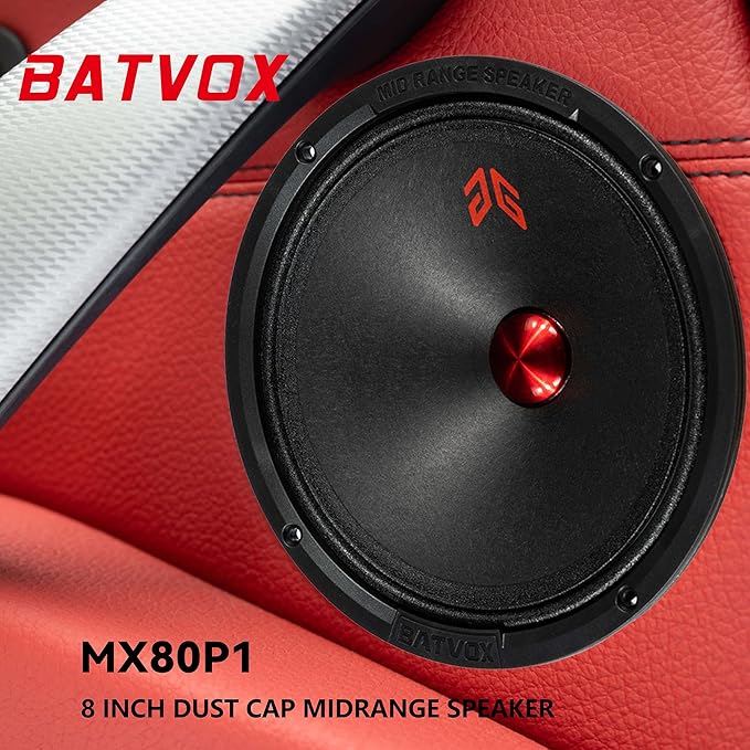 MX80P1 Loudspeaker 8 Inch Midrange 480 Watts 4 Ohms Orange Dust Cap, Premium Quality Audio Door Speakers for Car or Truck Stereo Sound System, Orange (2 Speakers)