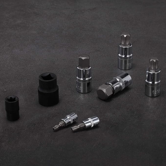 92-Piece Allen and Torx Bit Socket Set, 1/4" 3/8" and 1/2" Drive Tamper Proof Torx/Hex SAE & Metric Bit Set