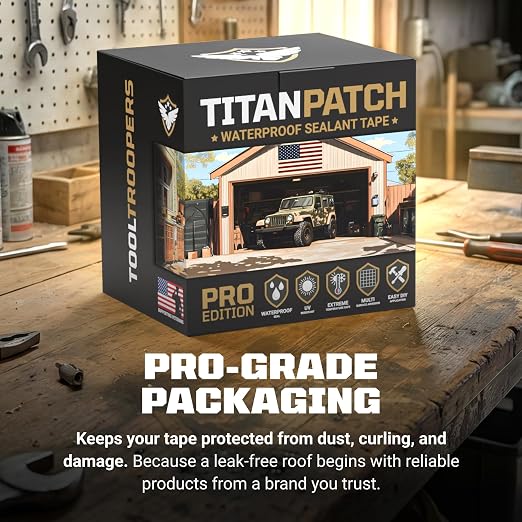 TITANPATCH PRO Waterproof Sealant Tape – White 4" x50' – Stops Leaks Fast & Stays Sealed for 15+ Years – Sticks to RVs, Roofs, Pools, Boats, Gutters – Built for Harsh Weather (-40°F to 190°F)