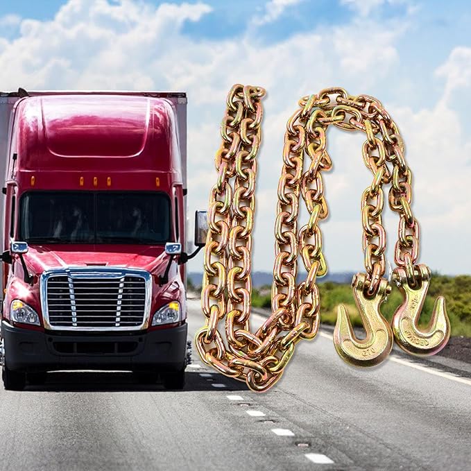 1/2 Inch x 10 Feet Transport Binder Chain G80 Safey Tow Chain with Grab Hooks 12000 Lbs Safe Work Load for Transporting Towing Tie Down Binding Equipment