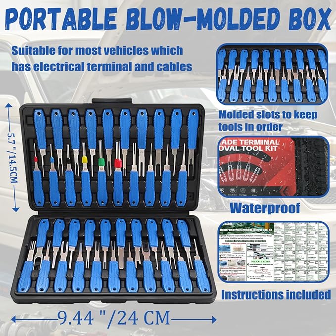 Depinning Tools Kit - 41Pcs Pin Removal Tools with Blow-Molded Case | 41Pcs Terminal Removal Tools Terminal Pin Removal Kit for Automotive Motorcycle Electrical Wire Harness & Connectors